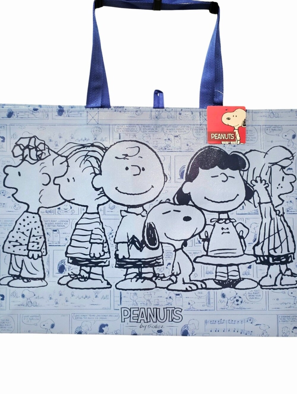 Peanuts Snoopy & The Gang Newspaper Skits Shopper Tote Bag- Blue